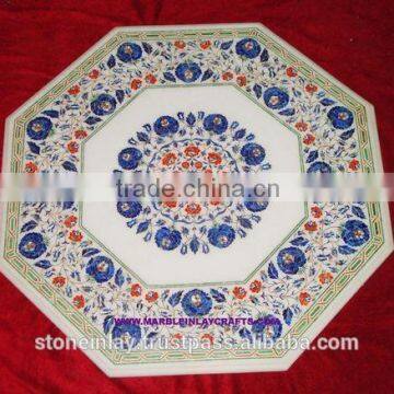 Handmade Inlay Marble Table Top, Octagonal Marble Inlay Coffee Table Top