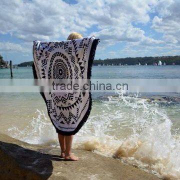 100% Cotton Round Beach Towel with Aztec Printting with Tassels in stock