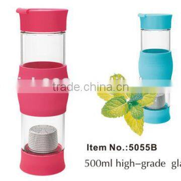 Nice Custom Design Glass Water Bottle With Stainless Steel Infuser