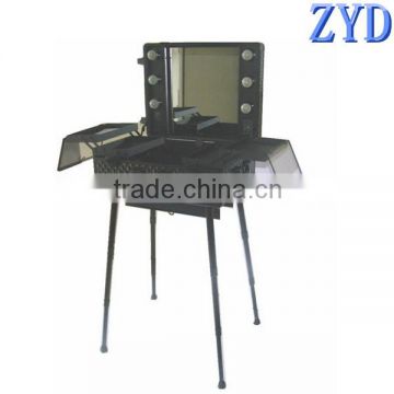 High quality aluminum black LED lighting makeup case with stand