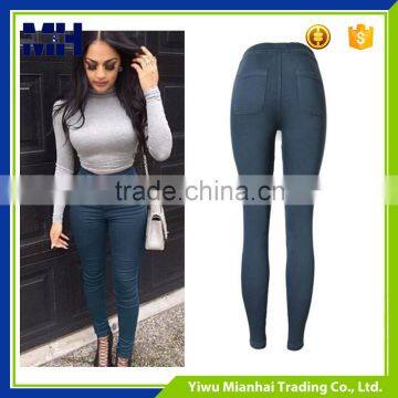 Tall Waist Slim Stretch Denim New Color Blue and Gray Feet Pants photo-3