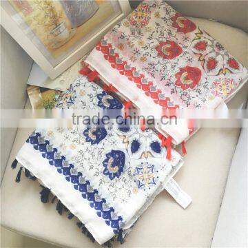 Hot Selling National Style Fashoin Flower Voile Scarf Big Shawl Long Style With Tassel photo-3