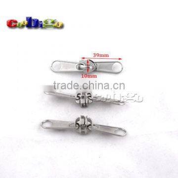 39*10mm 5# Non Lock Zipper Slider Double Pull Tap Zinc Alloy Silver For Nylon Zippers #FLQ152-S