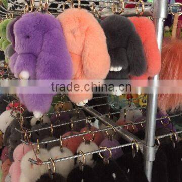 Women Gifts christmas present CuteReal rex Rabbit Fur Ball Fluffy Key Chain Car Keychain Key Ring Bag Purse Charm toys