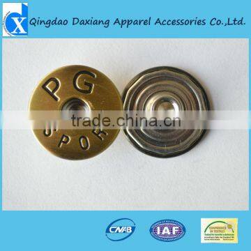 2016 customized brass metal shank buttons /jeans button for demin