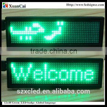 Green color Worldwide language 12X48G 5V USB + Rechargeable battery mini LED display/LED name card/LED tag /Led badge