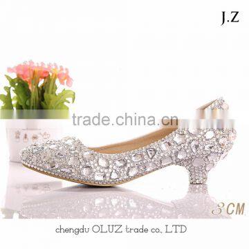 OW08 Crystal Wedding shoes round toe low heel shoes for lady