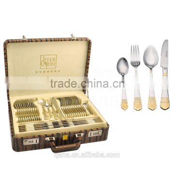 Mirror polished and Gold Plated Stainless Steel flatware set