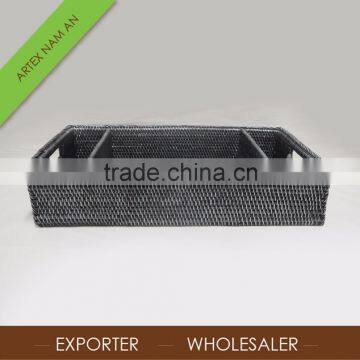 Rectangular Black rattan serving trays with Compartments