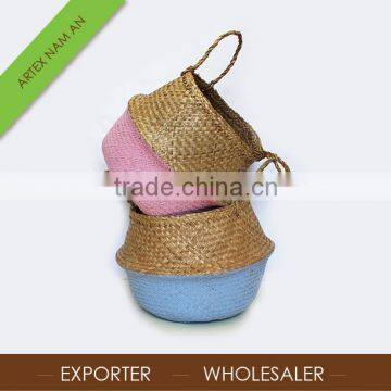 Folding Seagrass laundry basket with various colours and designs, Seagrass rice Basket from Vietnam