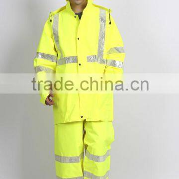 Oxford knit PU workwear raincoat rainsuit relective tape yellow color waterproof breathable mesh lining