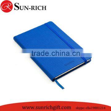 Custom logo A5 blue leather journal with elastic and ribbon