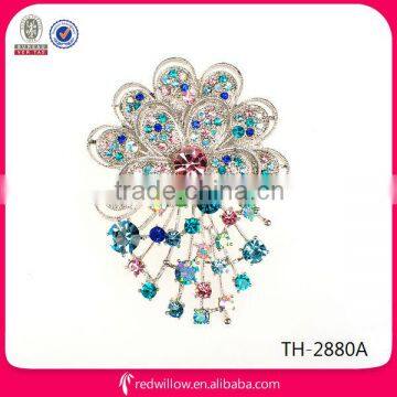 New designed colored diamante crystal flower brooch for school girls