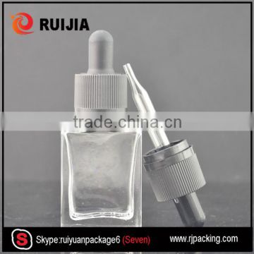 RUIJIA 15ml 30ml rectangle glass dropper bottle with childproof and tamper evident cap wholesales