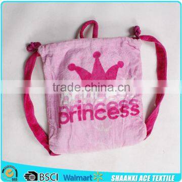 100% Cotton velour printing my princess full printing cute pink beach bag 2015