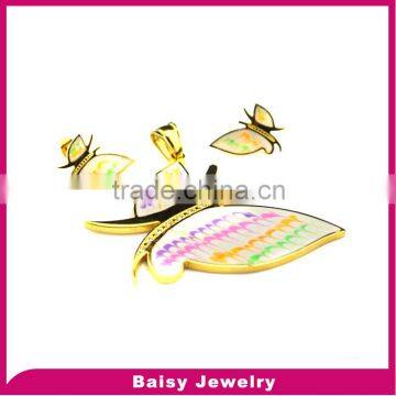 fashion stainless steel butterfly pendant earrings jewelry set