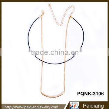 Latest design fashion hot selling double layer chains with wax cord pendant necklace