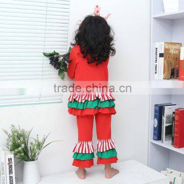 Wholesale Red Boutique Ruffle Christmas Outfits Two Pieces Christmas Pajamas for Baby Girls photo-4