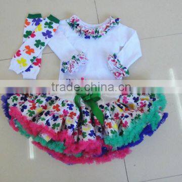 Holiday Wear Easter Day Pettiskirt in Set with Cotton Top for Children Girls