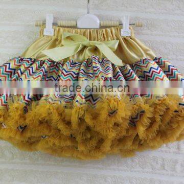 hot sale 2013 lastest new design multicolor chevron printed satin skirt for baby girls