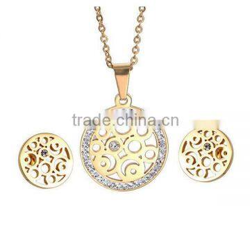 2016 fashion round shaped stainless steel jewelry necklace and earrings gold jewelry sets in latest design LS6232