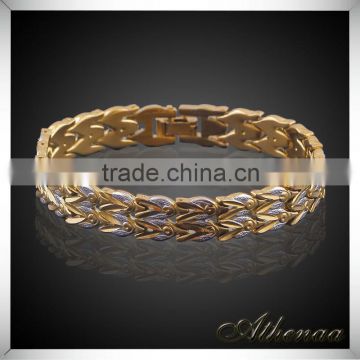 Two-tone Letter W Chain Bracelet Gold Plated Men Brass Jewelry