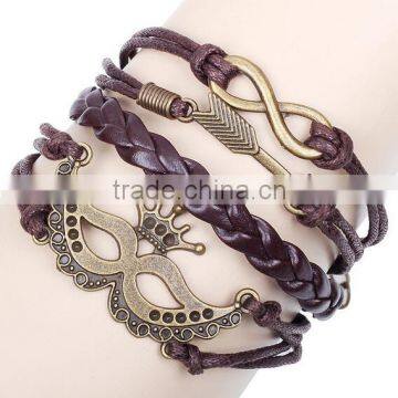 Wholesale Wrap Braided Handmade unisex leather charm bracelets,novelty Hallowmas party bangles Genuine cow leather old Bronze