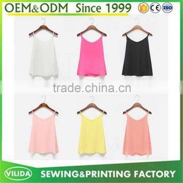 high quality fastion sleeveless comfortable blank chiffon tank top