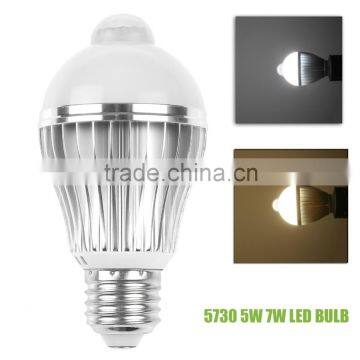 Hot sale SMD 5730 5W 7W E27 PIR Motion sensor LED Light Bulb