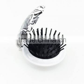 Plastic round travel cute hair brush and mirror set for children