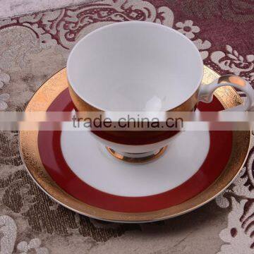 Luxury red&gold design of bone china Coffee cup&saucer