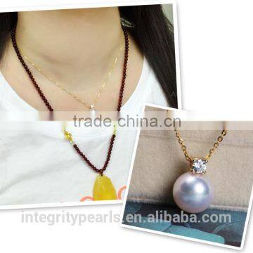 7.5-8mm AAA Natural Akoya Seawater Zircon Gold Pearl Pendant Simple Design Necklace, Pearl Pendant Gold photo-3