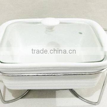 CERAMIC REFRACTORY WITH TEMPERED GLASS LID AND METAL STAND