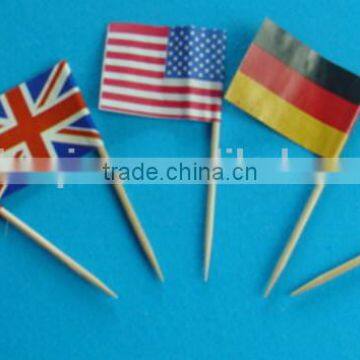 eco-friendly natural bamboo material cocktail toothpicks with flags