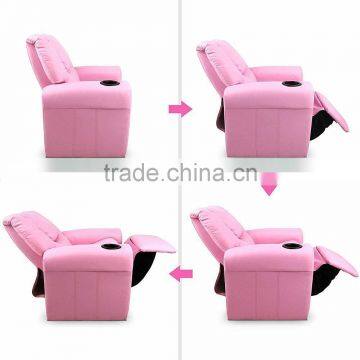 Personalized Hot Vinyl Kids Recliner With Cup Holder And Headrest Pink photo-5