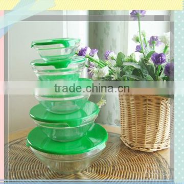 5pcs glass bowl with plastic cover