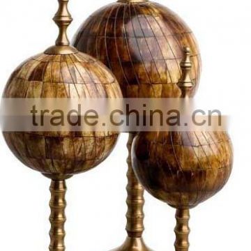 Metal & bone inlay table top globe decoration set of 3