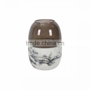 Religious Marble like Concrete Base Grey Glass Candle Jar