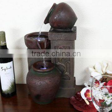 Tiered Pottery Tabletop Water Fountain with LED Lights