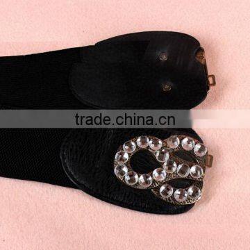 Fashion Rhinestone Paved S Flower Pattern Alloy Buckle Elastic Sex Women Lady Waist Belt photo-2