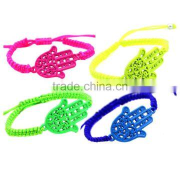 Neon Fluorescent Hamsa Hand Charm Cord Hand Braided Bracelet Friendship Bracelet for Promotion Gift