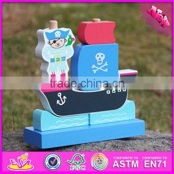 2017 New Design Pirate Boat Shape Wooden Stacking Toys for 1 Year Old W13D134 photo-4