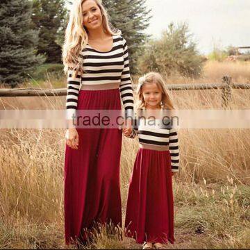 Wholesale 15 Year Girl Without Dress Baby Girls Fashion Long Sleeve O-neck Stripe Dresses for Kid and Mom photo-2