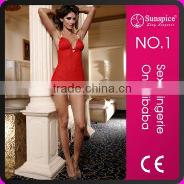 V back show chiffon red mature women sexy lingerie