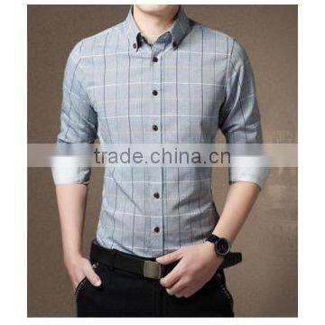 The New 2015 Men's Plaid Shirt Long Sleeve Skinny Man Bai Segong Blue-gray in Leisure Shirt Wholesale photo-2