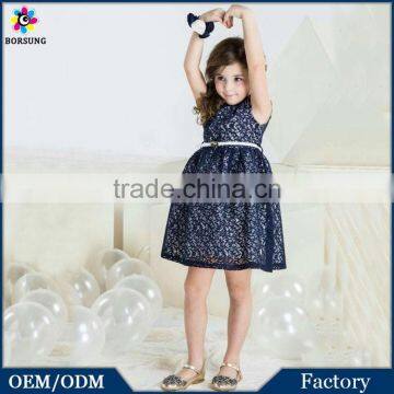 Latest Frock Design Cap Sleeve Children Lace Boutique Clothing Purplish Blue Elegant Party Girls Free Prom Dress