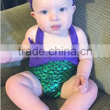 European Kids Hot Swimwear Girls Aqua Blue Bandeau Bubble Shorts Vintage Headwrap 3 Piece photo-4