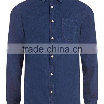 Navy Blue Oxford Long Sleeve Shirt With Chest Pocket photo-4