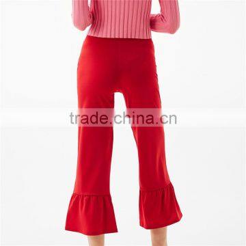 Online Cheap Classical Cropped Office Frilled Red Pants for Women photo-2