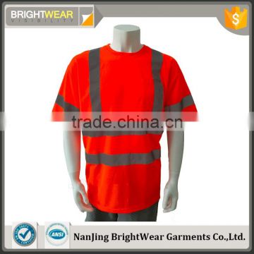 Hi vis orange O-neck reflective chest pocket high visibility t-shirt